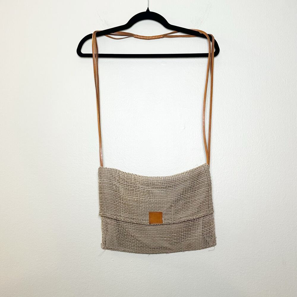 Handmade Woven Crossbody Shoulder Bag Leather Strap Boho Coastal Cottagecore